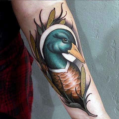 Realistic 3d Shaded Tattoo Of Duck On Mans Forearm