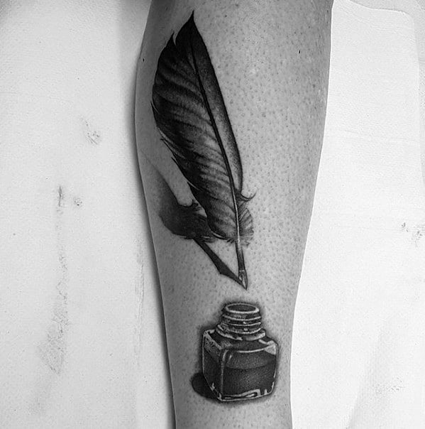 Realistic 3d Side Of Leg Quill Guys Tattoos