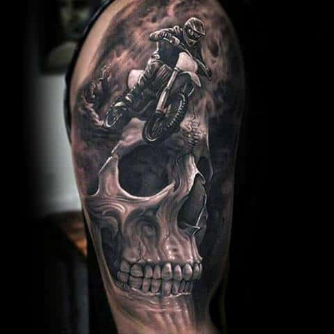 Realistic 3d Skull Motocross Mx Mens Tattoos