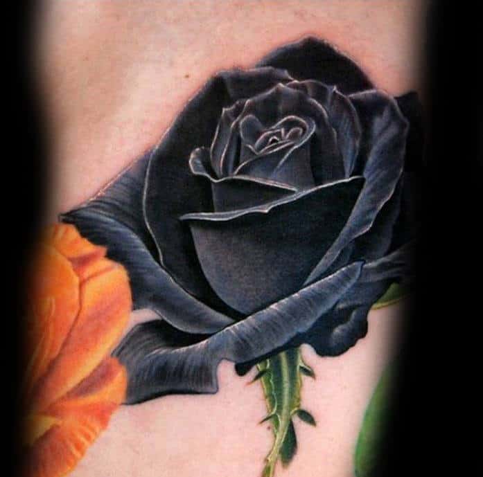 Realistic 3d Small Black Rose Tattoo On Man