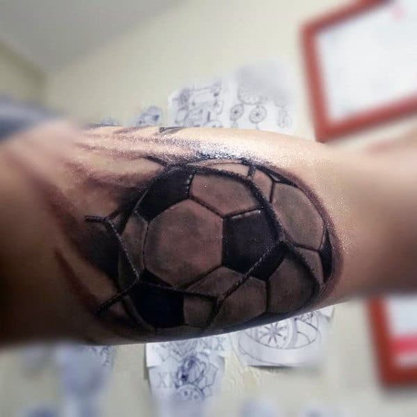 Realistic 3d Soccerball And Net Guys Bicep Tattoos