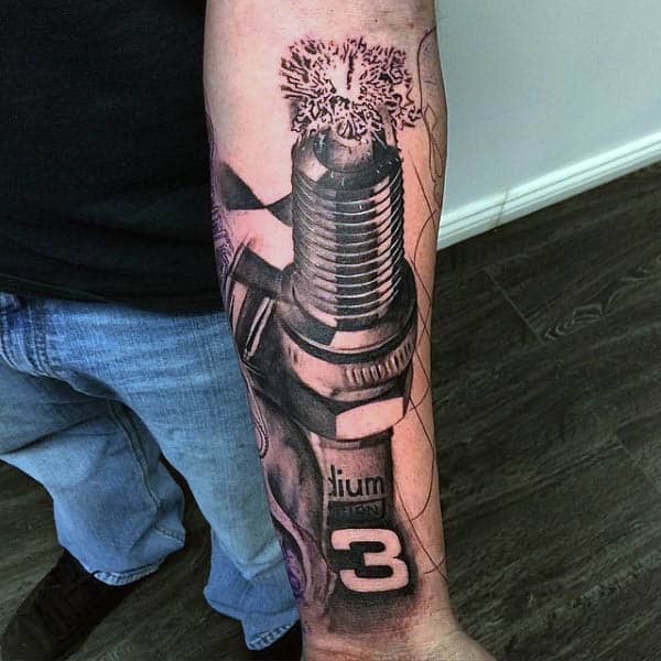 Realistic 3d Spark Plug Tattoos For Men On Inner Forearm