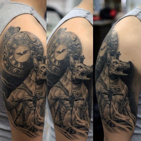 Realistic 3d Upper Arm Anubis Tattoo On Male