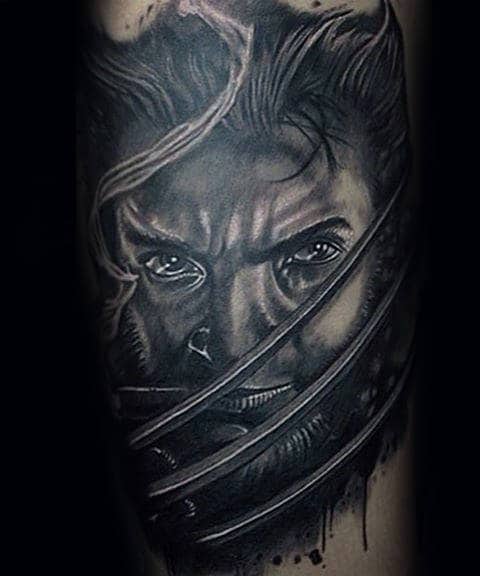 Realistic 3d Wolverine Mens James Howlett Portrait Tattoo Design Inspiration On Arm