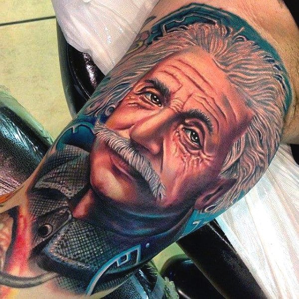 Realistic Albert Einstein Science Mens Tattoo Design