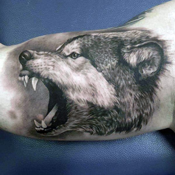 Realistic Angry Wolf Mens Inner Arm Bicep Tattoos