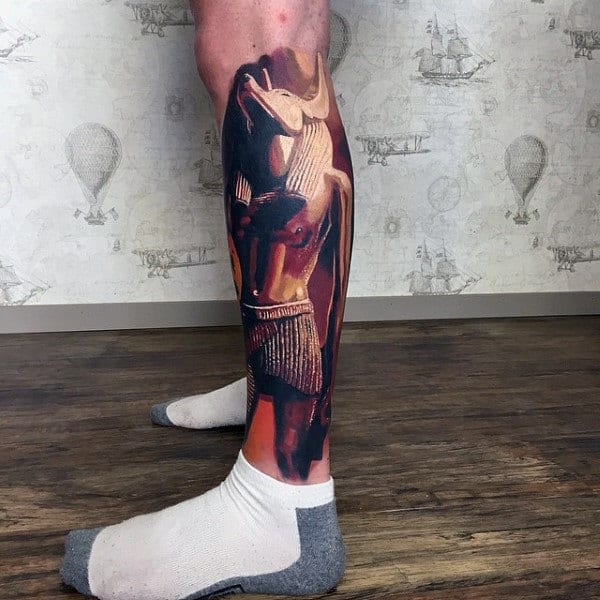 Realistic Anubis 3d Mens Leg Sleeve Tattoos