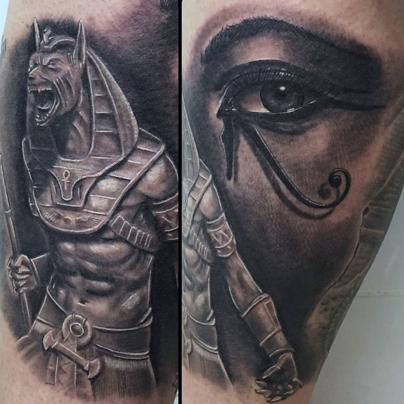 Realistic Anubis Mens Arm Tattoo Ideas