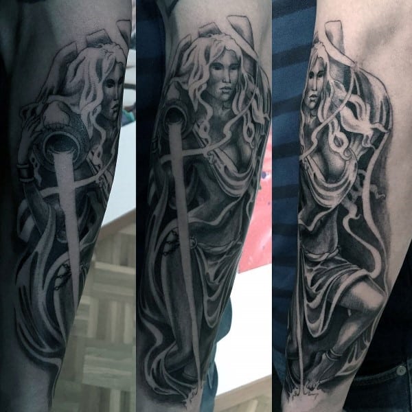 Realistic Aquarius Forearm Male Shaded Tattoos