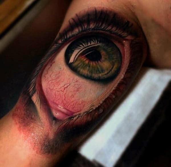 Realistic Awesome 3d Eyeball Tattoo For Guys On Biceps