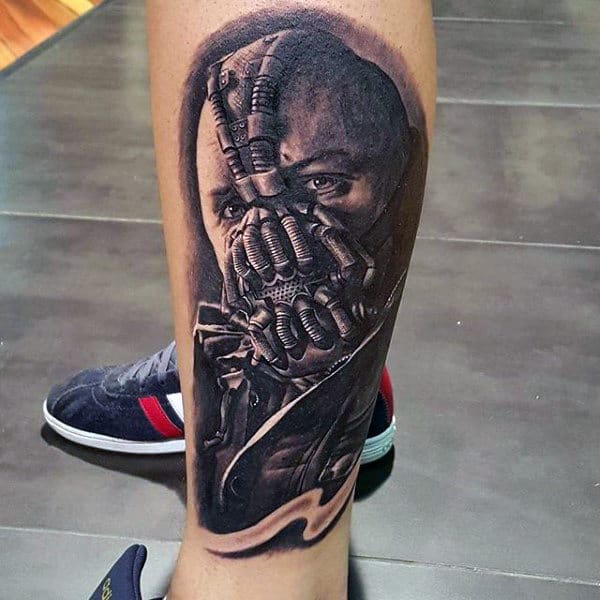 Realistic Bane Mens Lower Leg Tattoo