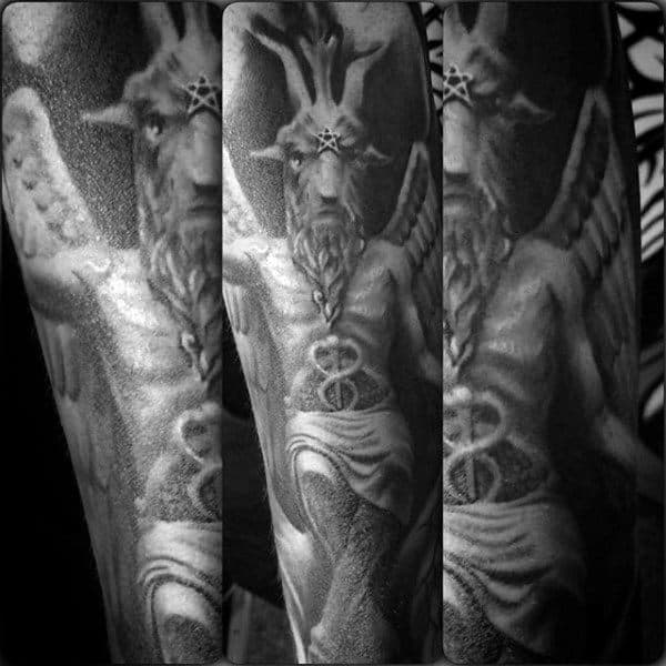 Realistic Baphomet Male Sleeve Tattoos