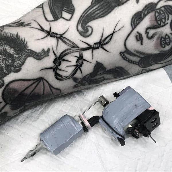 Realistic Barbed Wire Male Tattoo Old School