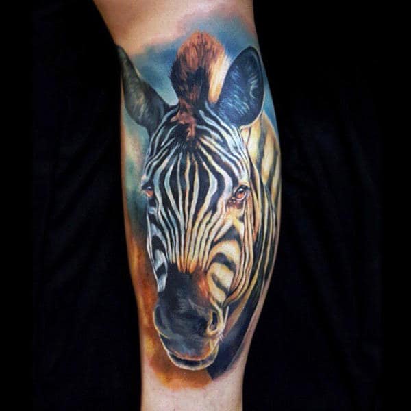 Realistic Black And White Mens Animal Zebra Tattoo