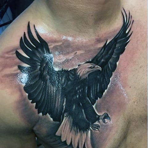 Realistic Black Bald Eagle Tattoo Males Chest