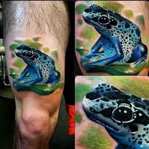 Realistic Blue Forg Mens Thigh Tattoos
