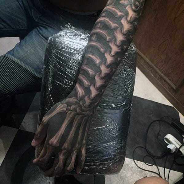 Realistic Bones Blackwork Mens Badass Hand Tattoo