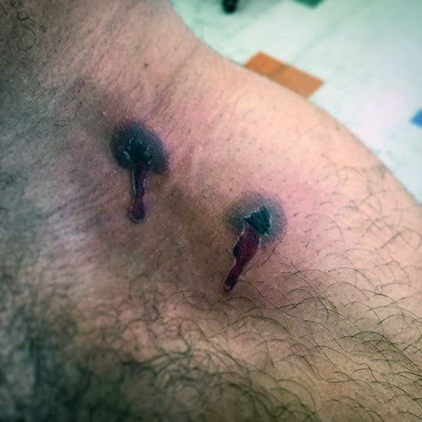Realistic Bullet Holes Collar Bone Tattoos For Men