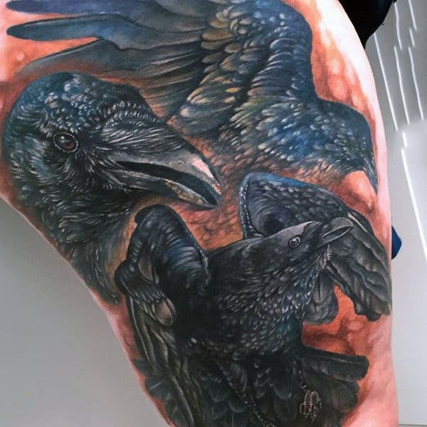 Realistic Bunch Of Raven Tattoo Mens Arms
