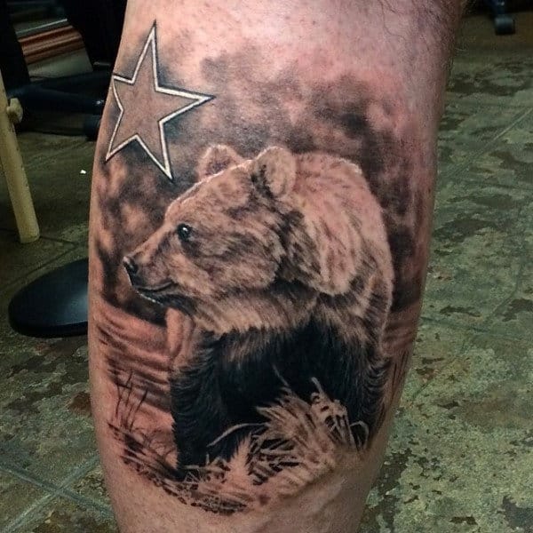 Realistic California Bear Mens Leg Calf Tattoos