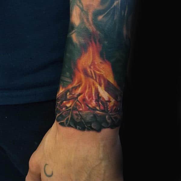 Realistic Campfire Male Wrist Tattoos