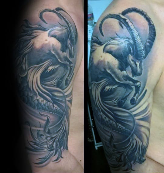 Realistic Capricorn Sea Goat Half Sleeve Tattoo Designs