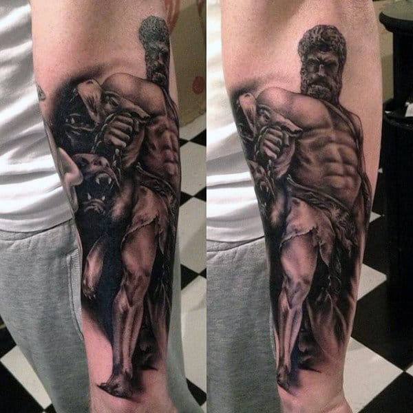 Realistic Cerberus Hades Mens Outer Forearm Tattoo