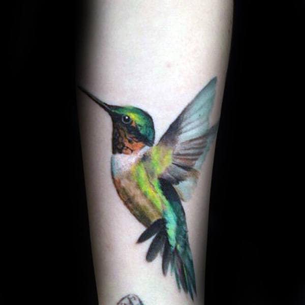 Realistic Colorful Flying Hummingbird Mens Tattoos