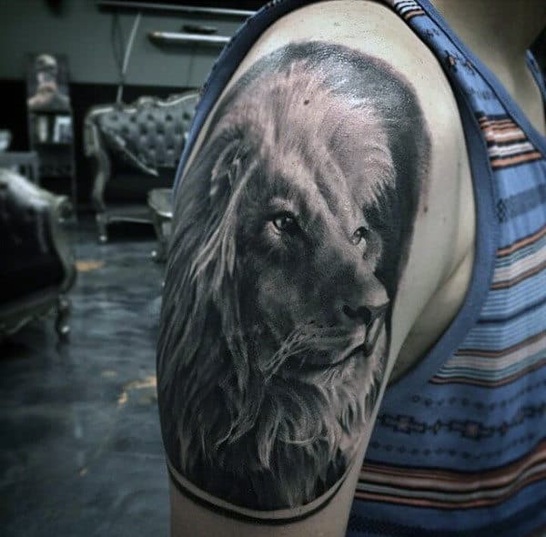 Realistic Detailed Mens Lion Half Sleeve Tattoos