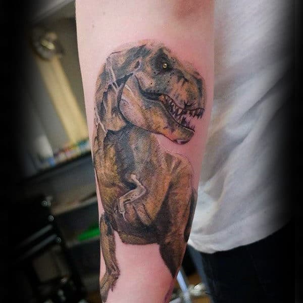 Realistic Dinosaur Tattoo Male Forearms