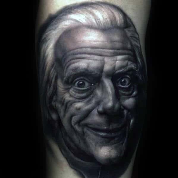 Realistic Doc Brown Back To The Future Male Arm Tattoos
