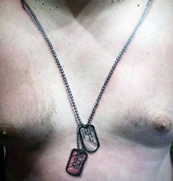 Realistic Dog Tags Mens Creative Chest Tattoos