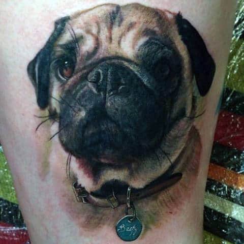 Realistic Dog Tattoo For Men On Thigh