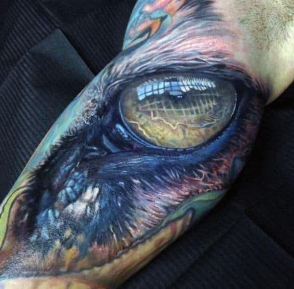 Realistic Dragon Eye Cool Arm Tattoo For Guys