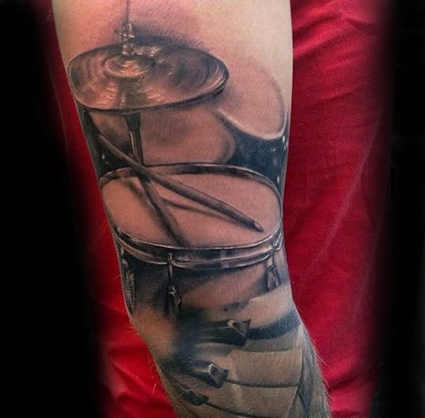 Realistic Drum Set Mens Arm Sleeve Tattoos