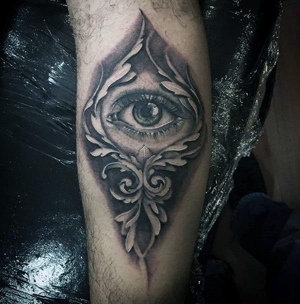 Realistic Eye Filigree Mens Leg Tattoos