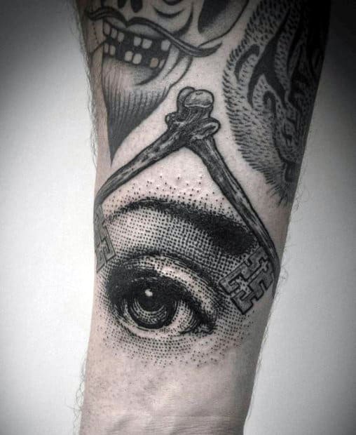 Realistic Eye Illuminati Tattoo For Men Forearms