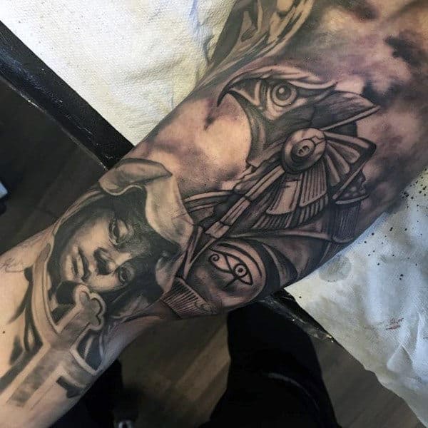 Realistic Eye Of Horus Mens Ehyptian Themed Full Sleeve Tattoo