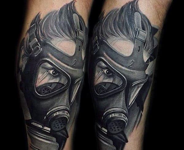 Realistic Face Wearing Gas Mask Male Tattoo Design