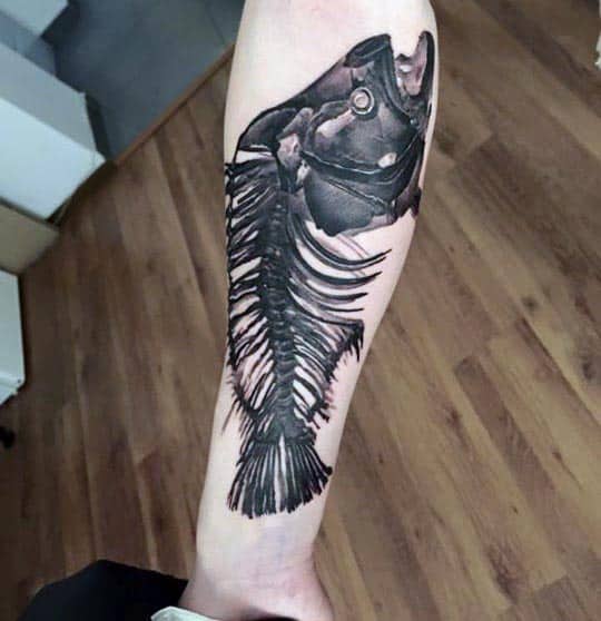 Realistic Fish Bone Mens Inner Forearm Tattoo