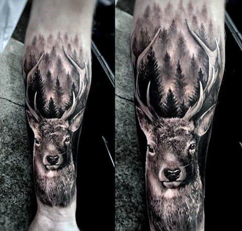 Realistic Forearm Sleeve Animal Deer Tattoo On Man
