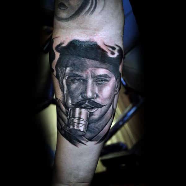 Realistic Forearm Tattoo Of Man Drinking On Male