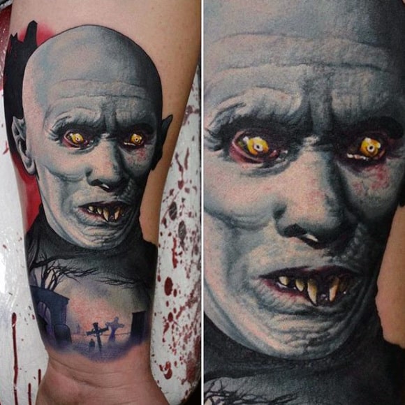 Realistic Graveyard Vampire Tattoos For Men On Wrist