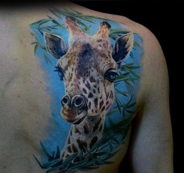 Realistic Guys Giraffe Back Tattoo
