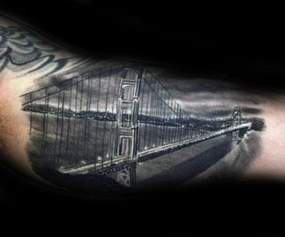 Realistic Guys Golden Gate Bridge 3d Inner Arm Tattoos