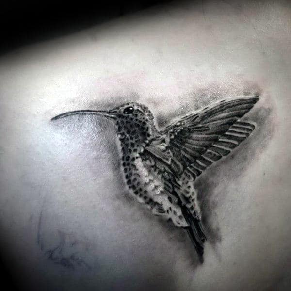 Realistic Guys Hummingbird Back Tattoos