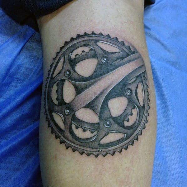 Realistic Guys Sprocket Leg Tattoos
