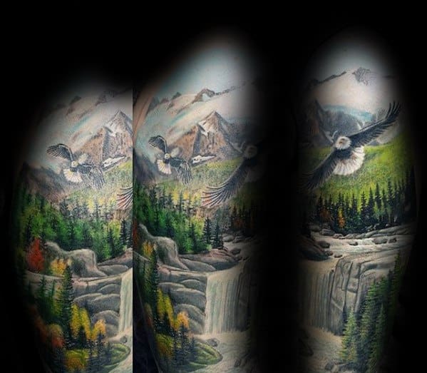 Realistic Half Sleeve Male River Tattoo Ideas