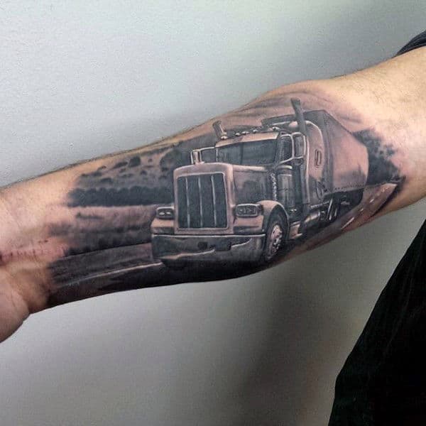 Realistic Inner Forearm Guys 3d Semi Truck Tattoo Design Ideas