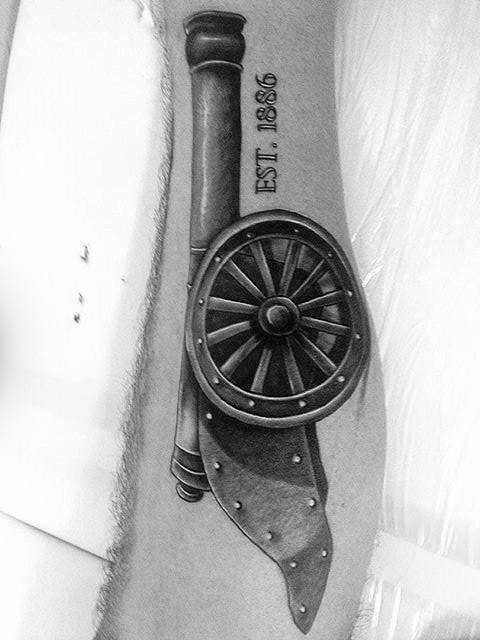 Realistic Inner Forearm Male Cannon Tattoo Designs